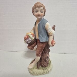 Vintage Japan Tagged Lefton Boy Figure Fruit Basket